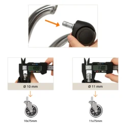 5x ROLO SKATE CT 11mm/75mm | Hartböden - Stuhlrollen Silber/Transparent