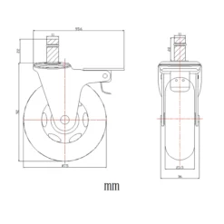 5x ROLO SKATE CT 11mm/75mm | mit Feststellbremse | Hartböden - Stuhlrollen Silber/Transparent