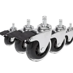 5x ROLO SKATE CT 11mm/75mm | mit Feststellbremse | Hartböden - Stuhlrollen Silber/Transparent