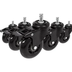 5x ROLO SKATE S 11mm/75mm | mit Feststellbremse | Hartböden - Stuhlrollen Schwarz