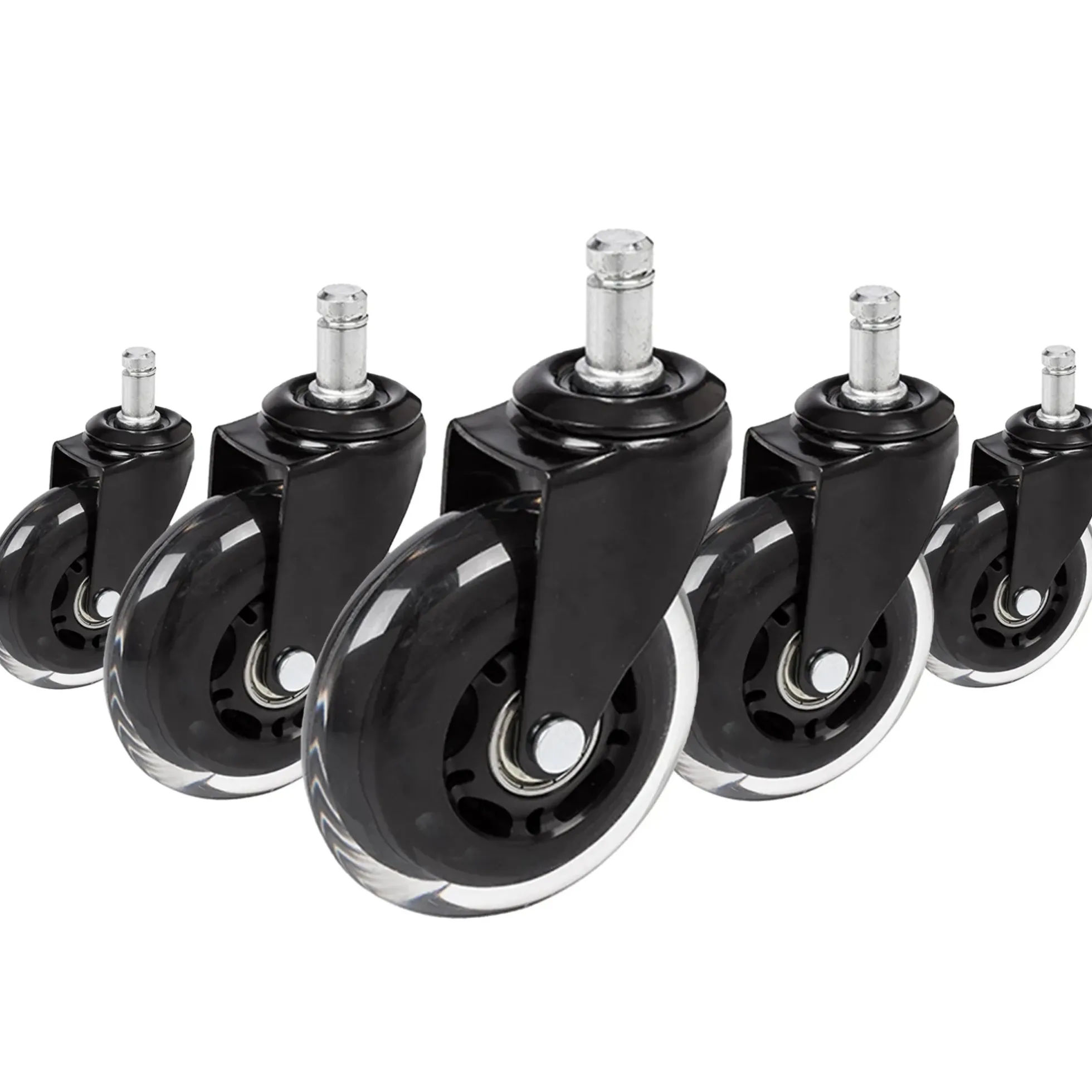 5x ROLO SKATE ST 11mm/75mm | Hartböden - Stuhlrollen Schwarz/Transparent