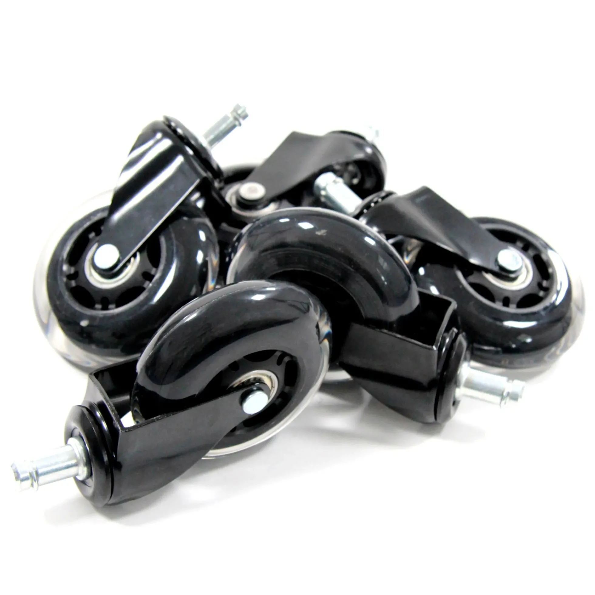 5x ROLO SKATE ST 11mm/75mm | Hartböden - Stuhlrollen Schwarz/Transparent