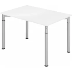 YAMA 12 S | Schreibtisch 120 x 80 höhenverstellbar Weiß/Silber