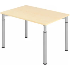 YAMA 12 S | Schreibtisch 120 x 80 höhenverstellbar Ahorn/Silber