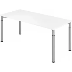 YAMA 19 S | Schreibtisch 180 x 80 höhenverstellbar Weiß/Silber
