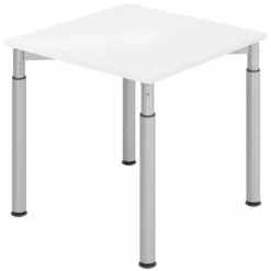 YAMA 8 S | Schreibtisch 80 x 80 höhenverstellbar Weiß/Silber