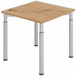 YAMA 8 S | Schreibtisch 80 x 80 höhenverstellbar Asteiche/Silber