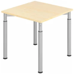 YAMA 8 S | Schreibtisch 80 x 80 höhenverstellbar Ahorn/Silber