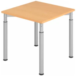 YAMA 8 S | Schreibtisch 80 x 80 höhenverstellbar Buche/Silber
