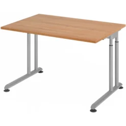 ZENO 12 S | Schreibtisch 120 x 80 höhenverstellbar Nussbaum/Silber
