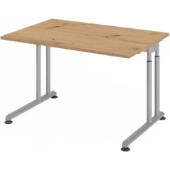 ZENO 12 S | Schreibtisch 120 x 80 höhenverstellbar Asteiche/Silber
