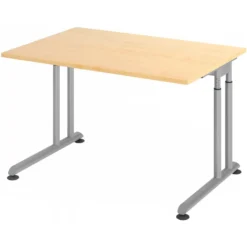 ZENO 12 S | Schreibtisch 120 x 80 höhenverstellbar Ahorn/Silber