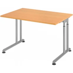 ZENO 12 S | Schreibtisch 120 x 80 höhenverstellbar Buche/Silber