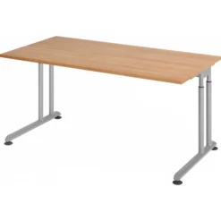 ZENO 16 S | Schreibtisch 160 x 80 höhenverstellbar Nussbaum/Silber