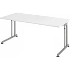 ZENO 19 S | Schreibtisch 180 x 80 höhenverstellbar Weiß/Silber